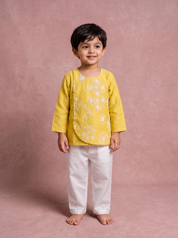 Yellow Chanderi Kurta with Pants
