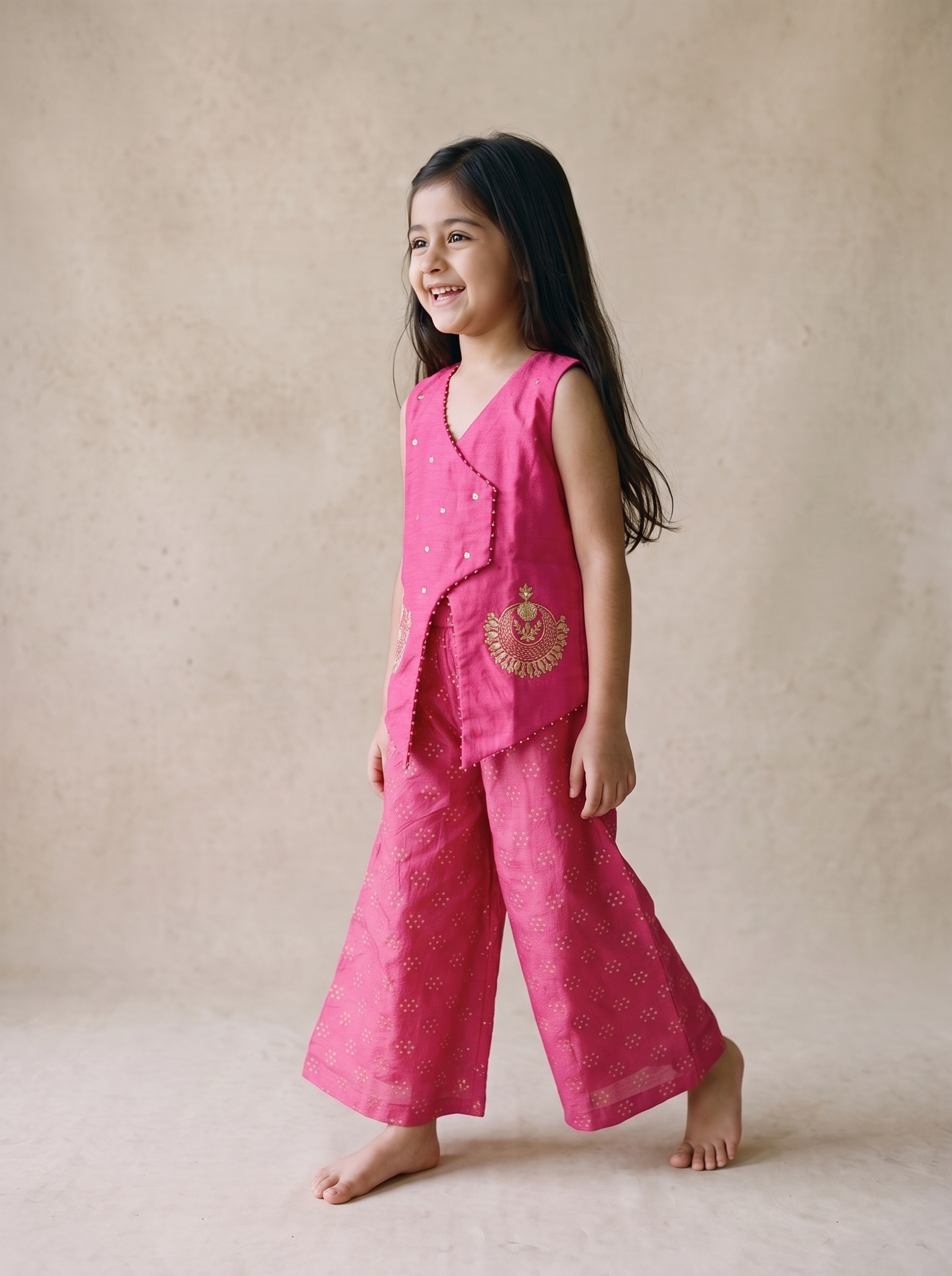 Pink Vest with Palazzo Set