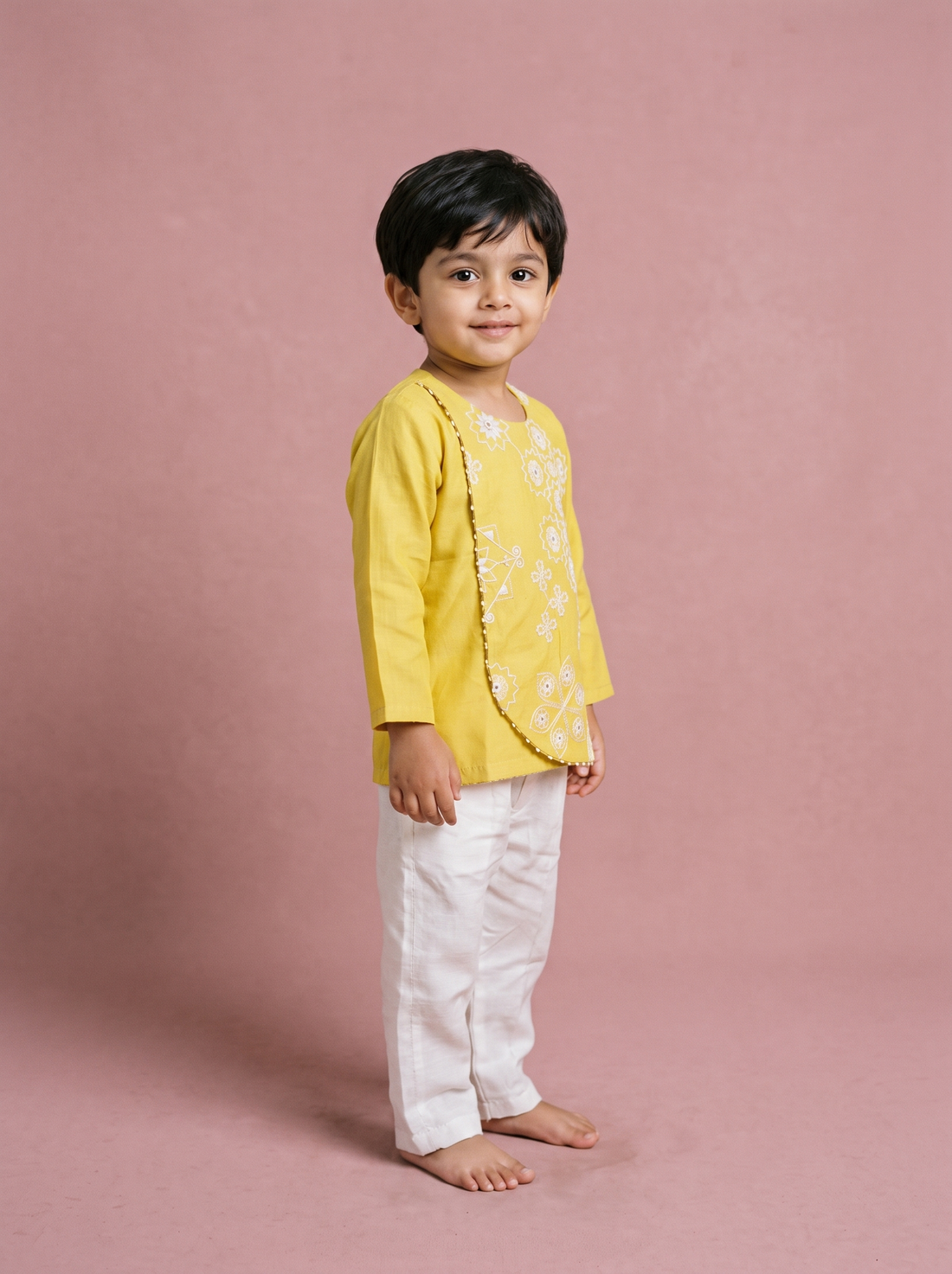 Yellow Chanderi Kurta with Pants