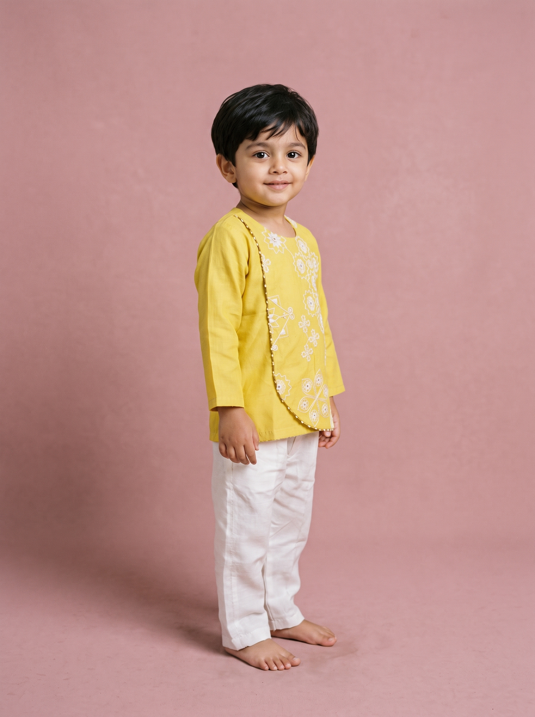 Yellow Chanderi Kurta with Pants