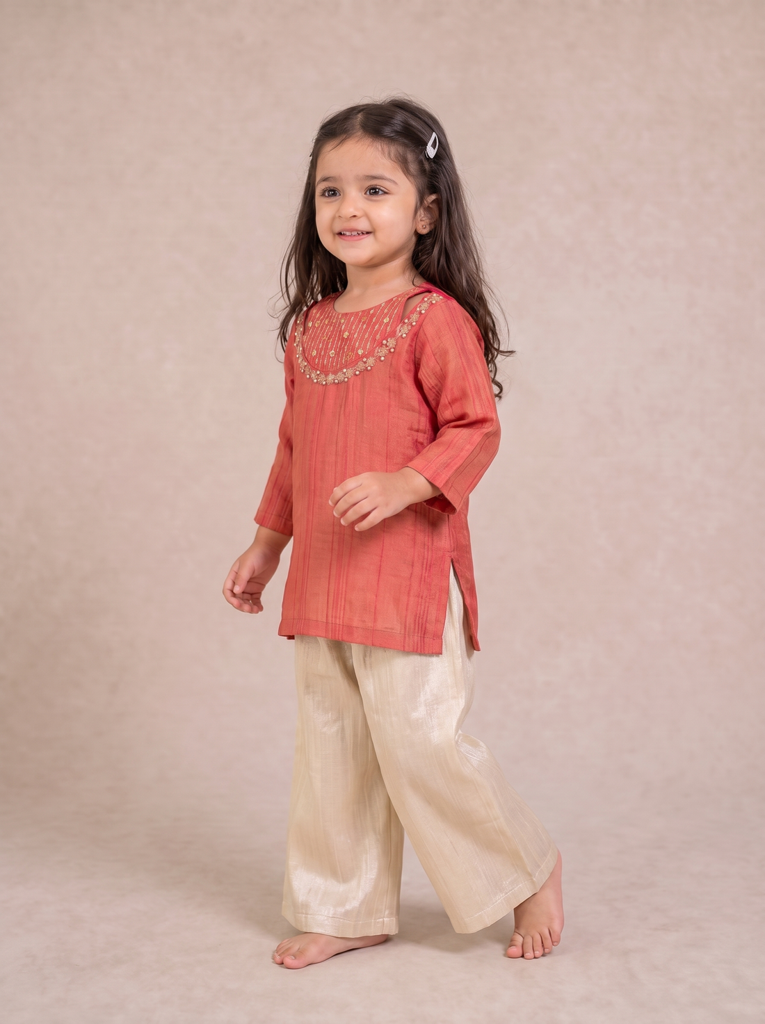 Coral Kurta with Ivory Palazzo