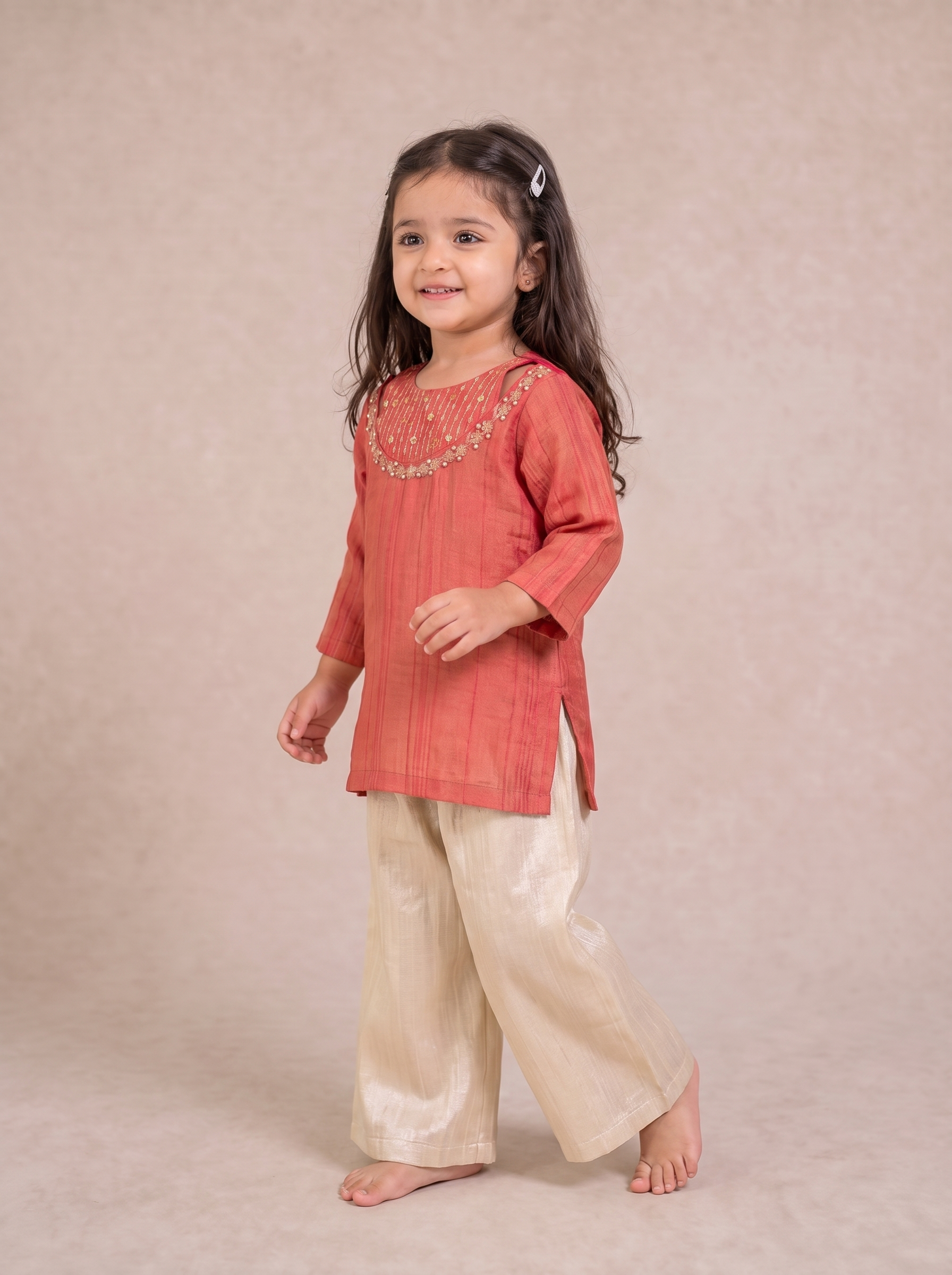 Coral Kurta with Ivory Palazzo