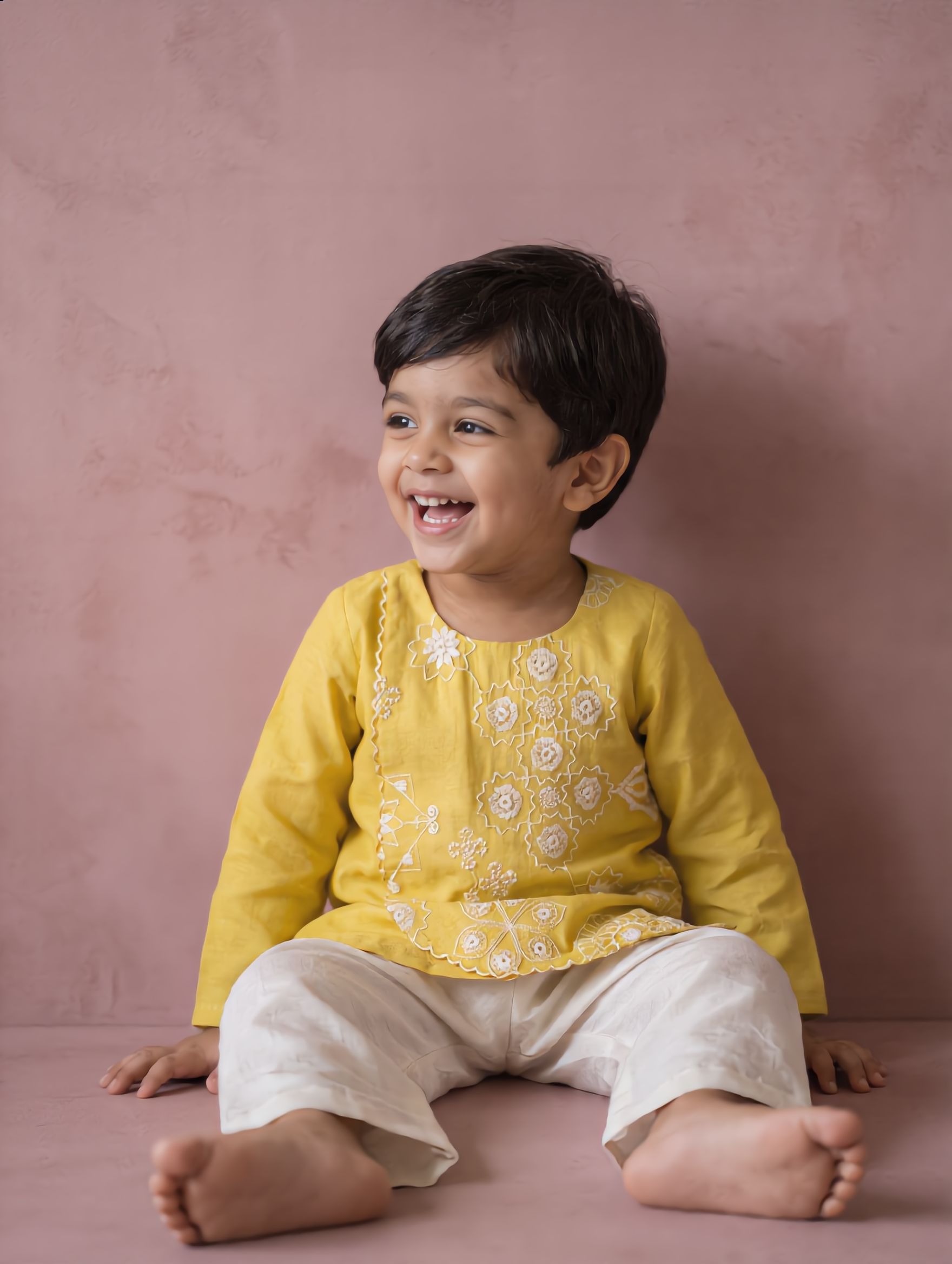 Yellow Chanderi Kurta with Pants