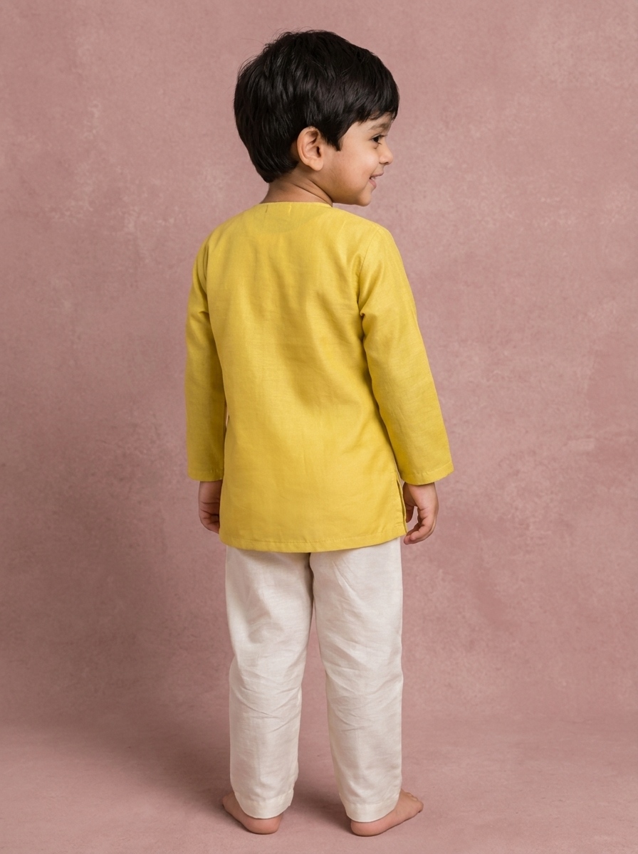 Yellow Chanderi Kurta with Pants