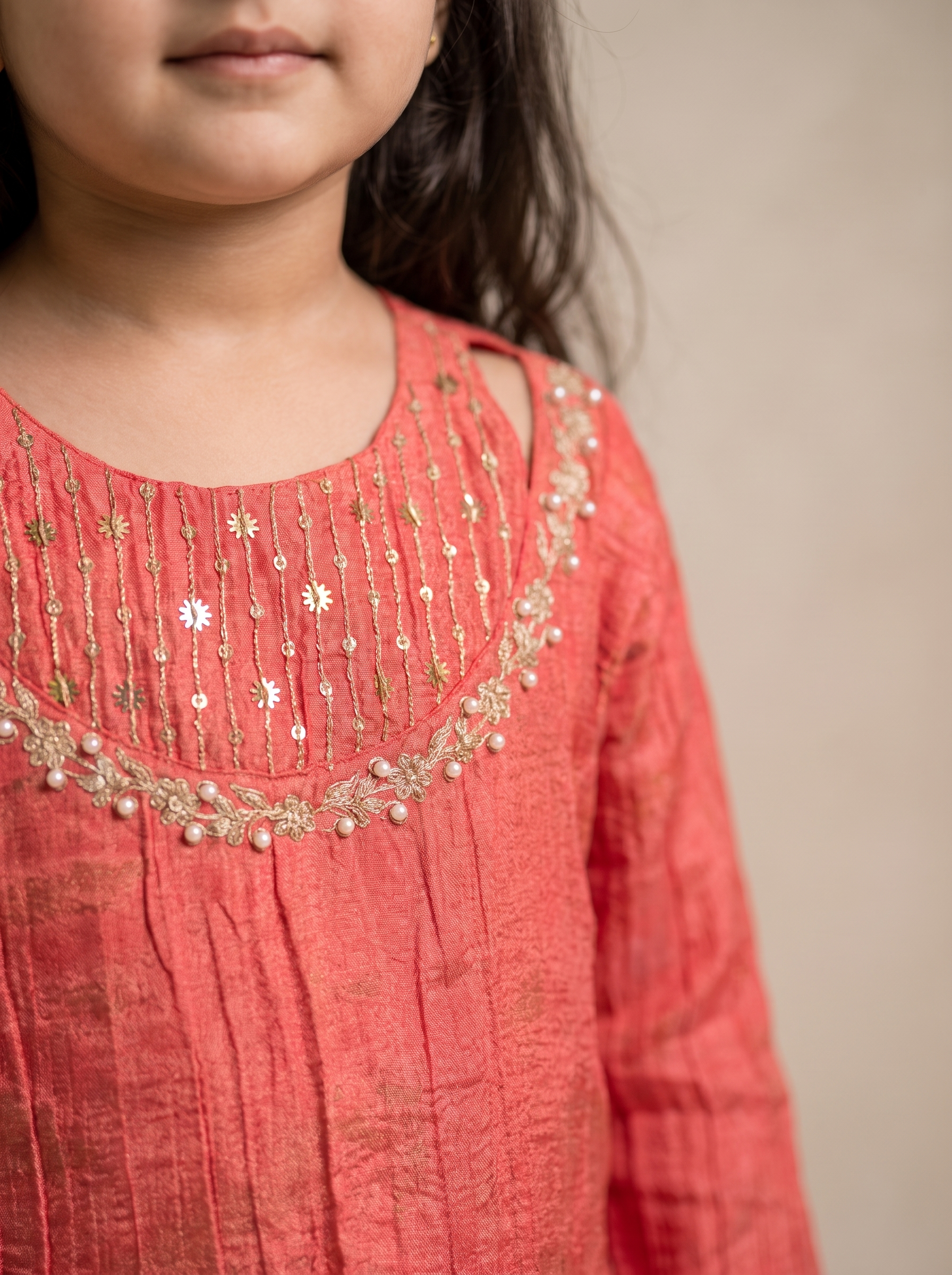 Coral Kurta with Ivory Palazzo