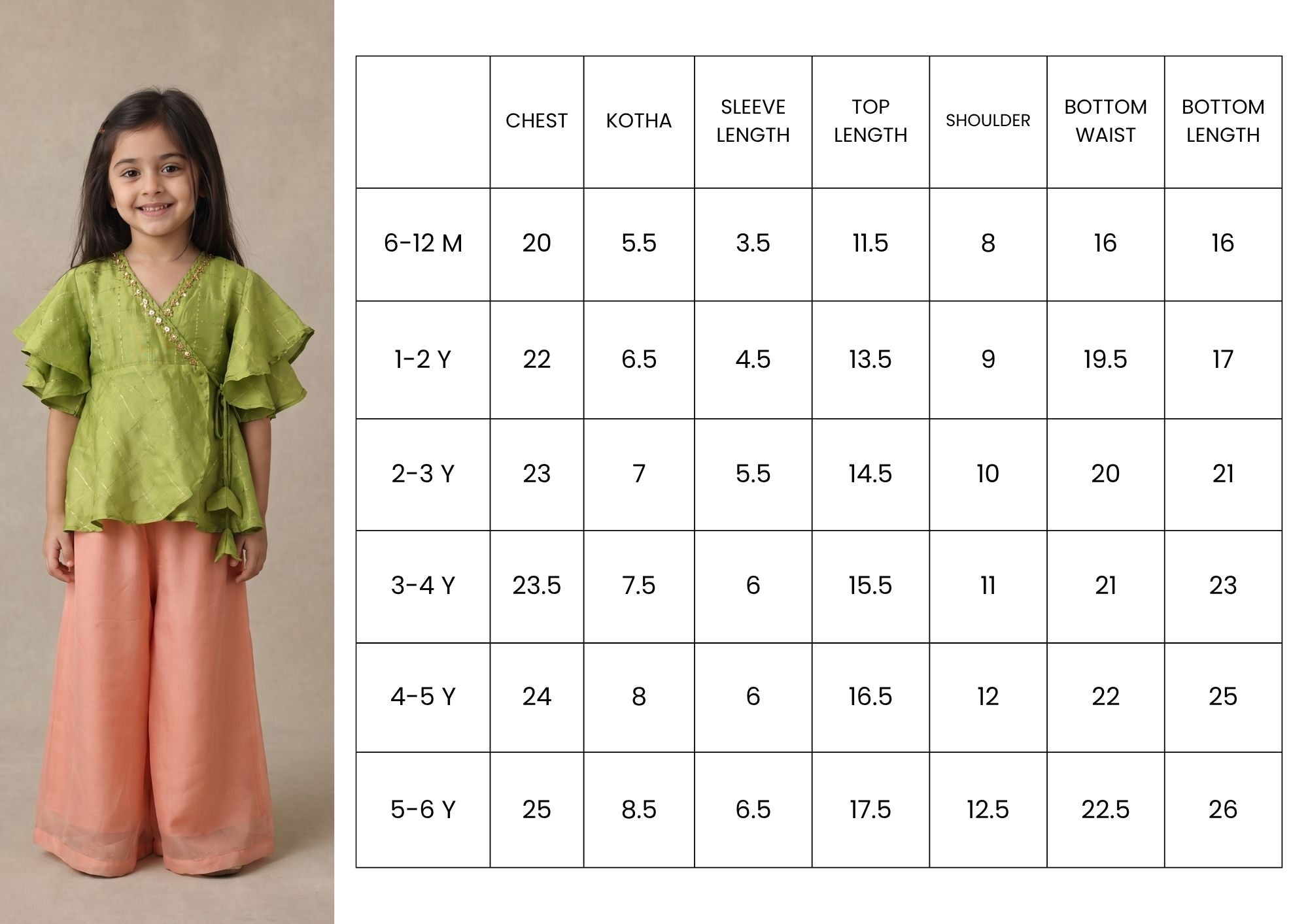 Green ruffle with Salmon Pink palazzo