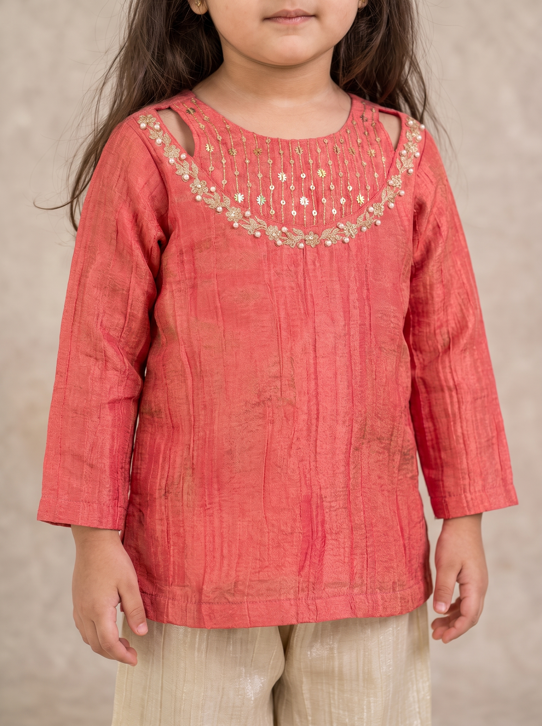 Coral Kurta with Ivory Palazzo