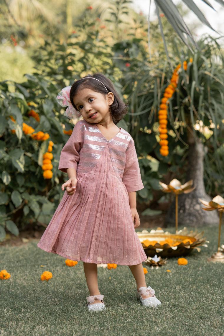 Blush Pink Silver Striped Dress - thekansha