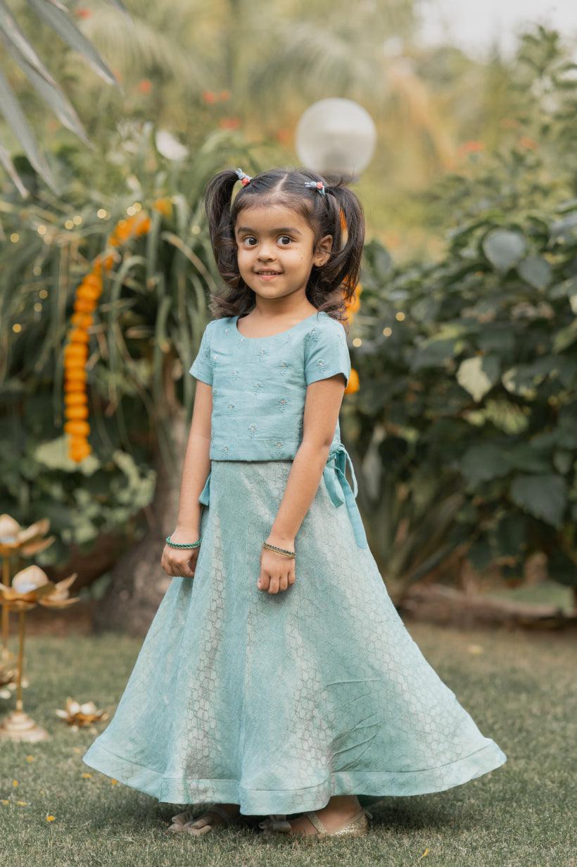 Teal Blue Top And Skirt - thekansha
