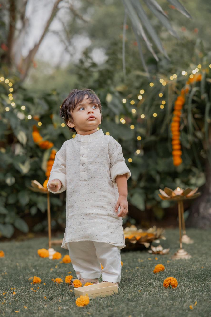 Off White Woven Kurta - thekansha