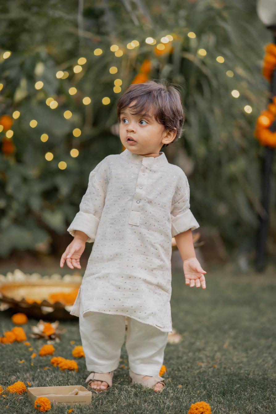 Off White Woven Kurta - thekansha