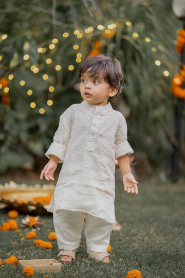Off White Woven Kurta - thekansha