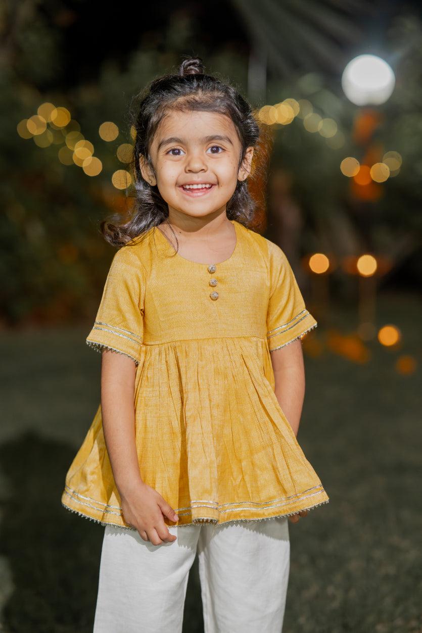 Yellow Peplum Top With Pants - thekansha