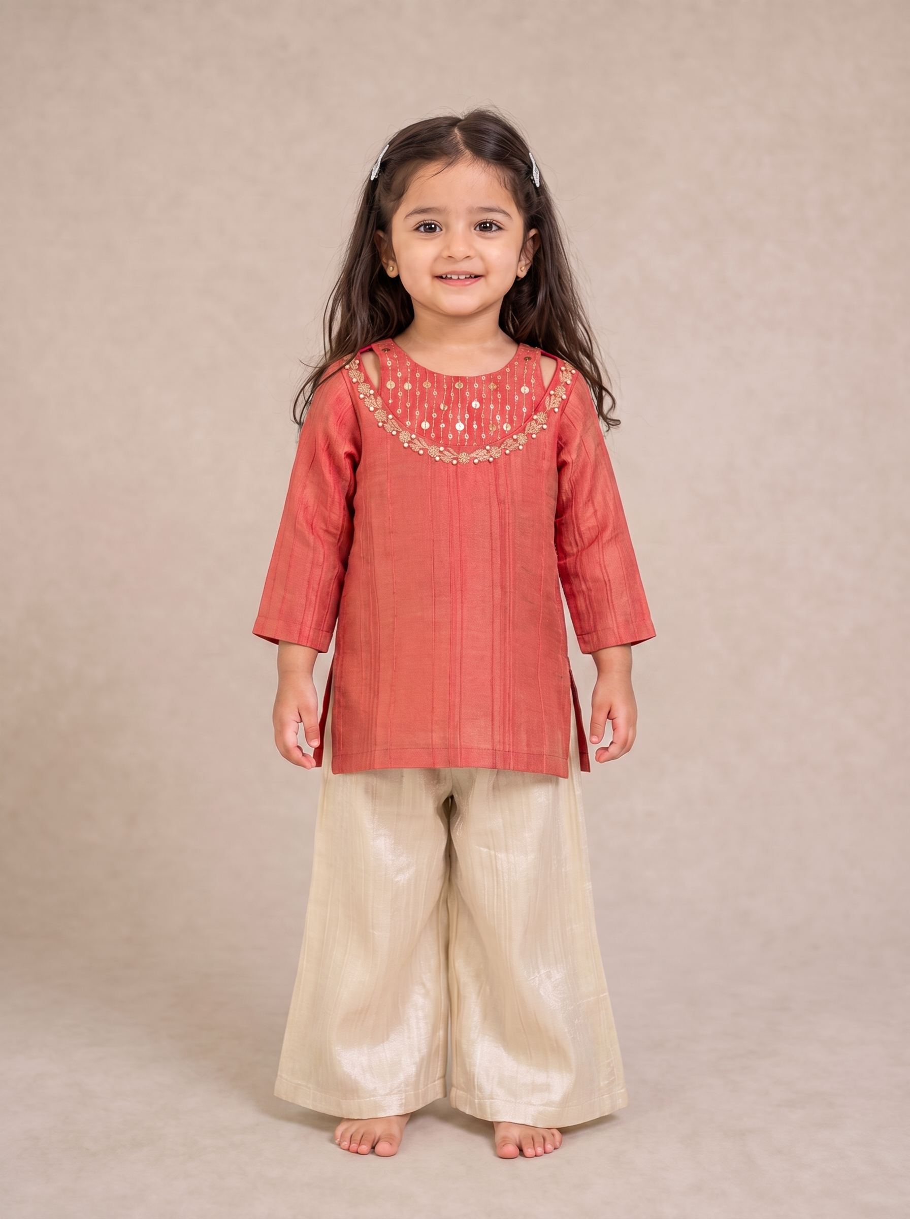 Coral Kurta with Ivory Palazzo