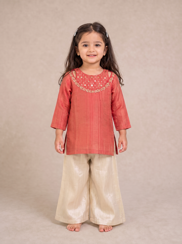 Coral Kurta with Ivory Palazzo